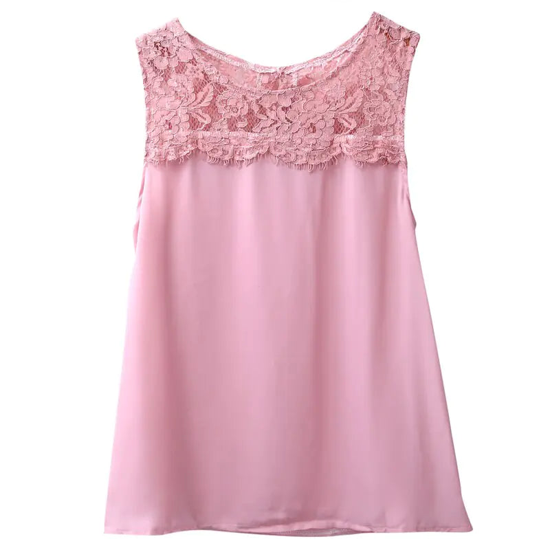 New Women's Chiffon Top with Lace and Sleeveless Design
