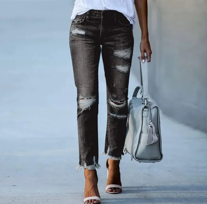 Women's Plus Size Ripped Jeans Trousers - Canadian902Shop