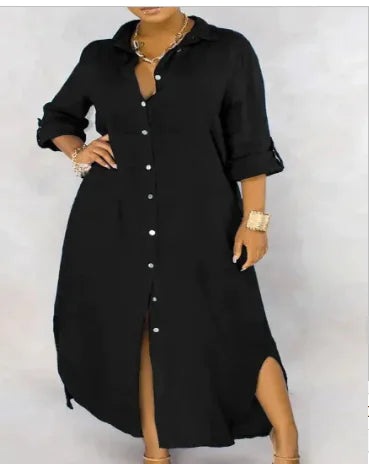 Amélia Button Dress - Stylish Solid Color Shirt Dress