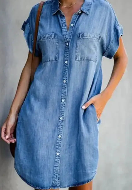 Cute Short Sleeve Denim Dress