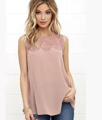 New Women's Chiffon Top with Lace and Sleeveless Design