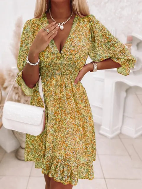 Bohemian Floral Print Midi Dress for Effortless Style