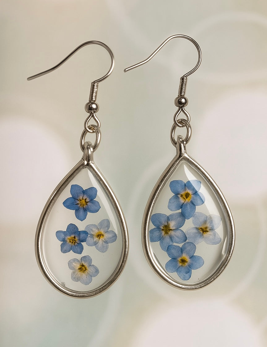 Real Blue Pressed Flower Earrings
