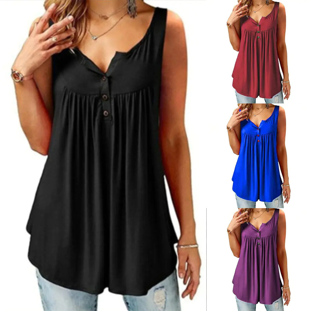 Sleeveless Pleated Summer Tank Top