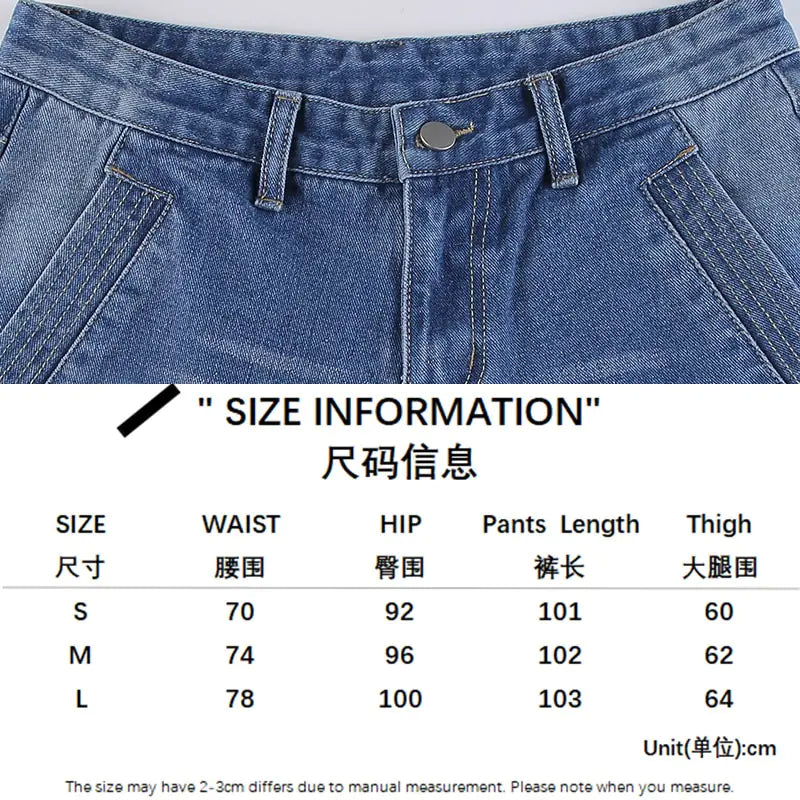 Harajuku Printed Cargo Jeans for Women with High Waist Design