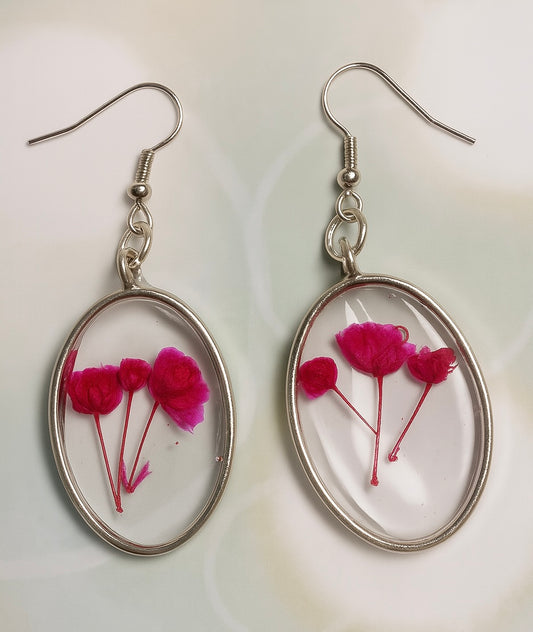 Oval Real Flower Earrings