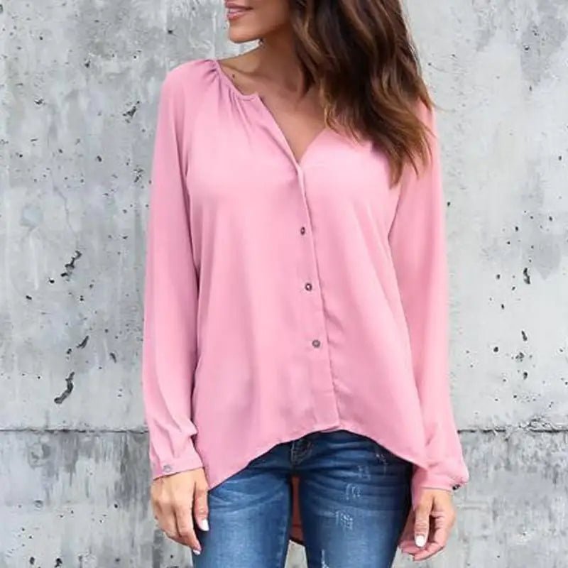 Women's V - Neck Buttoned Chiffon Blouse - Canadian902Shop