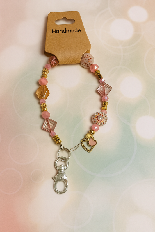 Pink and gold phone charm