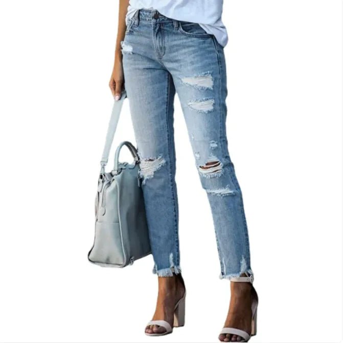Women's Plus Size Ripped Jeans Trousers - Canadian902Shop