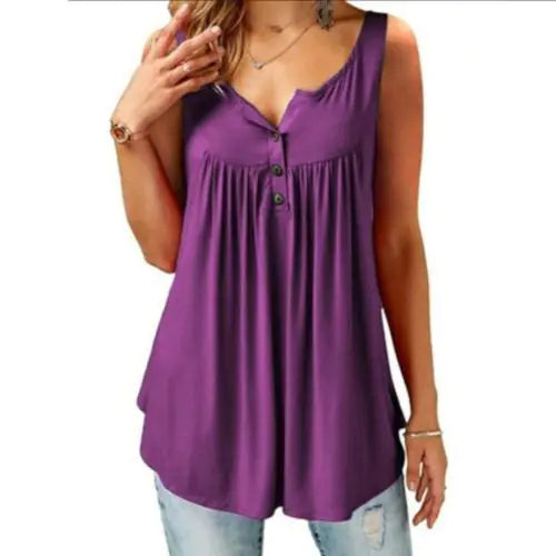 Sleeveless Pleated Summer Tank Top