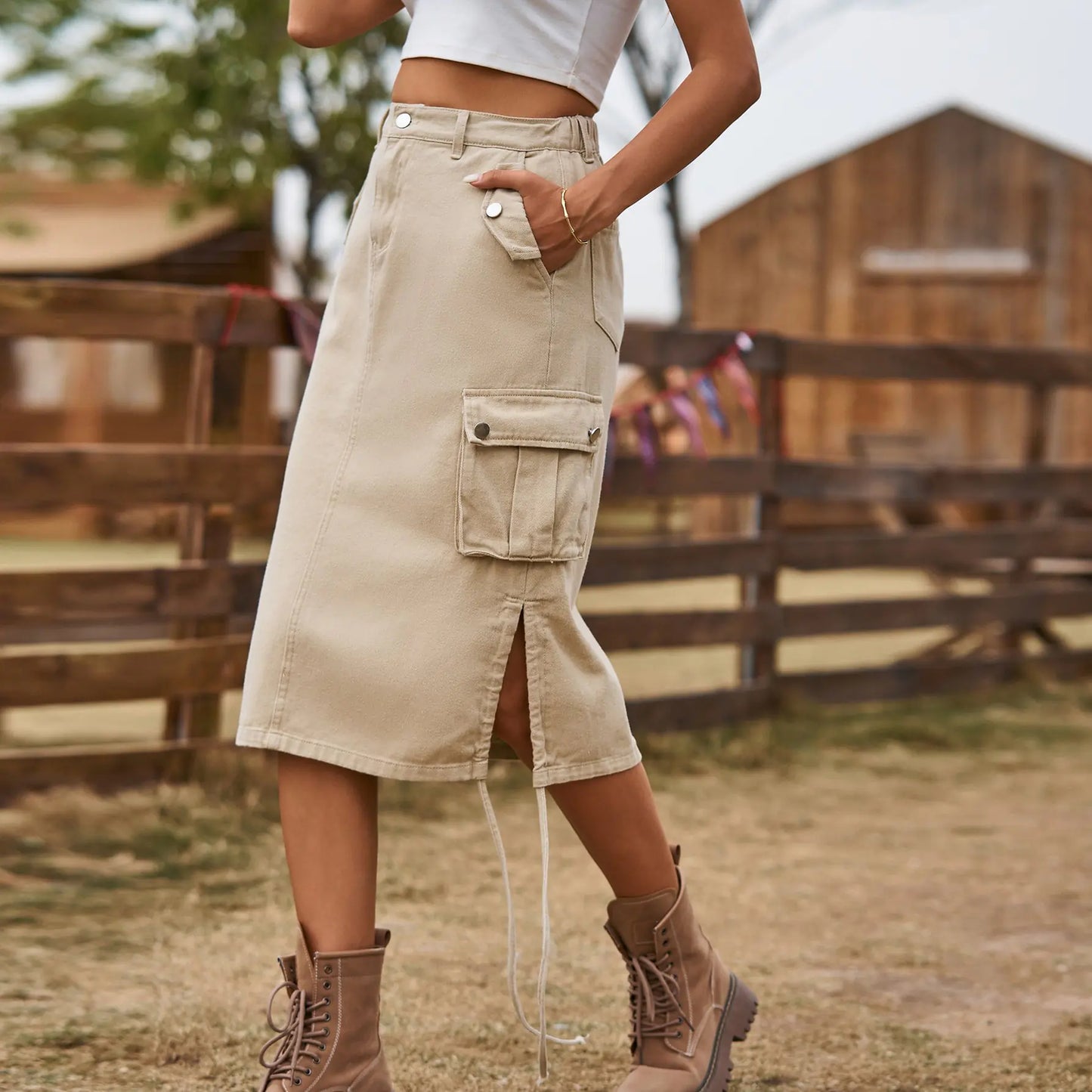Casual Women's New Lace-up Denim Skirt