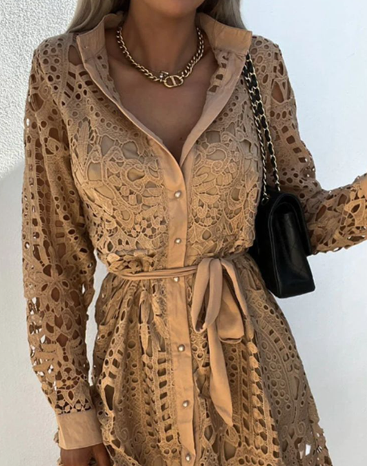 Short Lace Chemise Dress with Long Sleeves