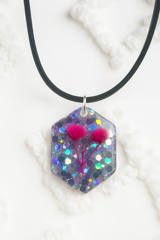 Shimmering Real Flowers Preserved in Pendant