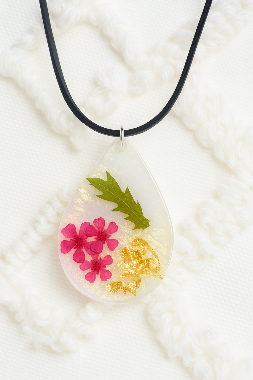 Real Flowers Necklace with Suede Cord