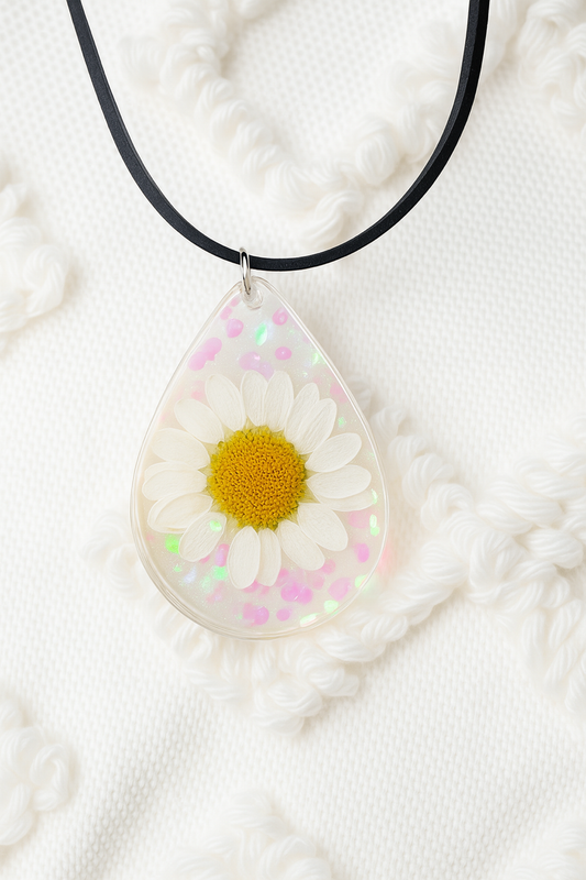 Real Daisy Necklace with Suede Cord