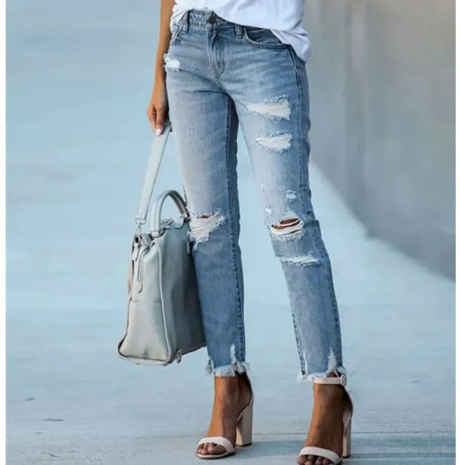 Women's Plus Size Ripped Jeans Trousers - Canadian902Shop