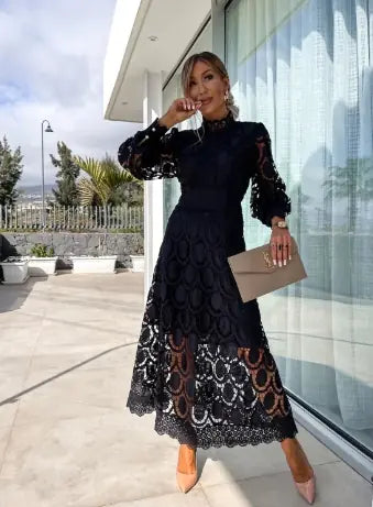 Charlize Lace Dress with Puff Sleeves