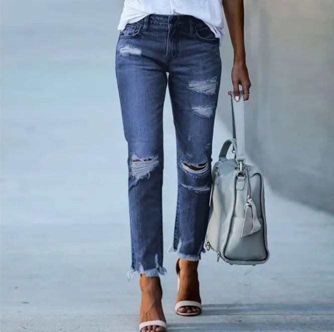Women's Plus Size Ripped Jeans Trousers - Canadian902Shop