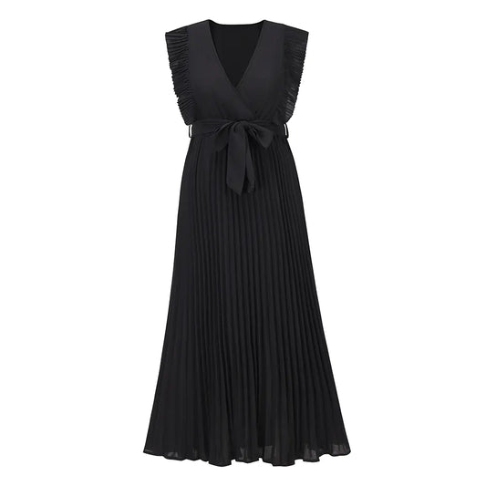 Elegant Slim Draped Pleated Summer Chiffon Dress