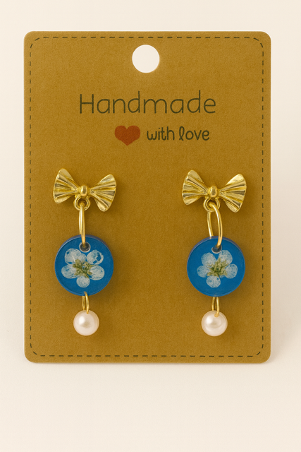 Elegant Blue Real Flower Earrings