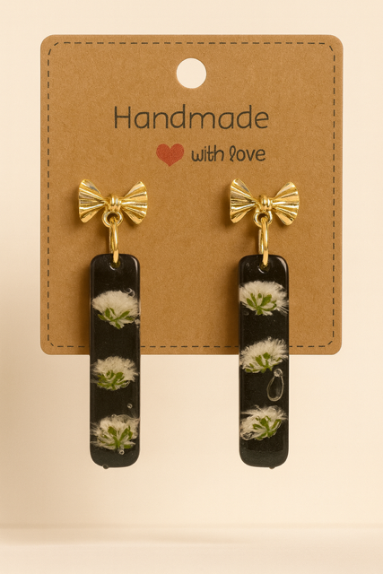 Elegant Black Real Flower Earrings