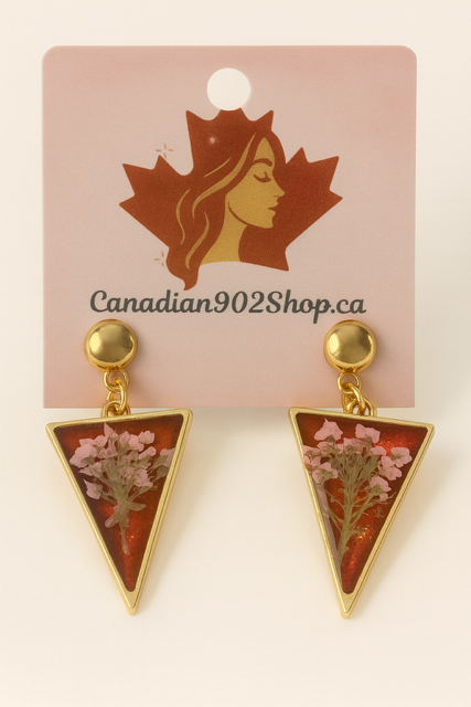 Beautiful Real Flower Triangle Earrings