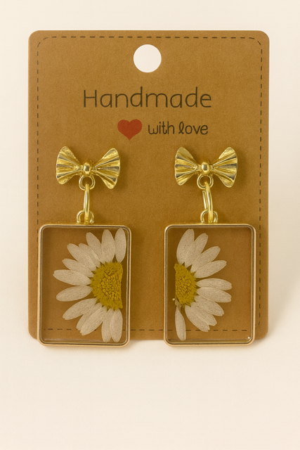 Real Daisy Bow Earrings