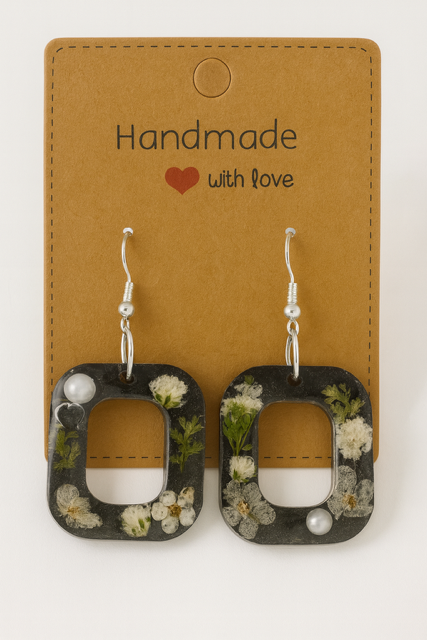 Beautiful Black Real Flower Earrings